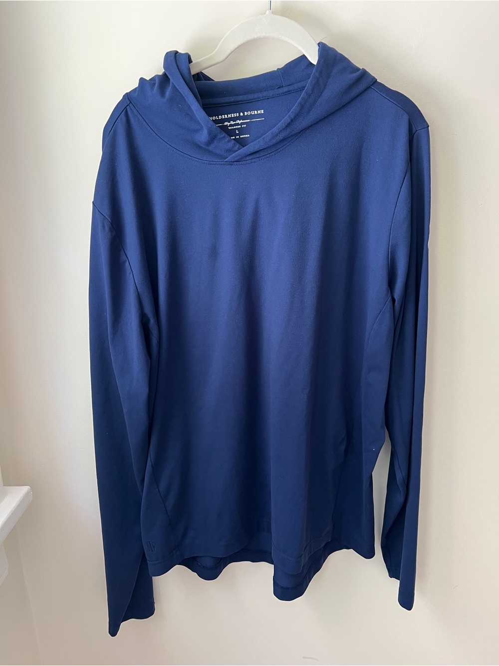 Holderness and Bourne Men's Navy Blue Hooded Long-Sleeve Performance Golf Shirt - Picture 2 of 5